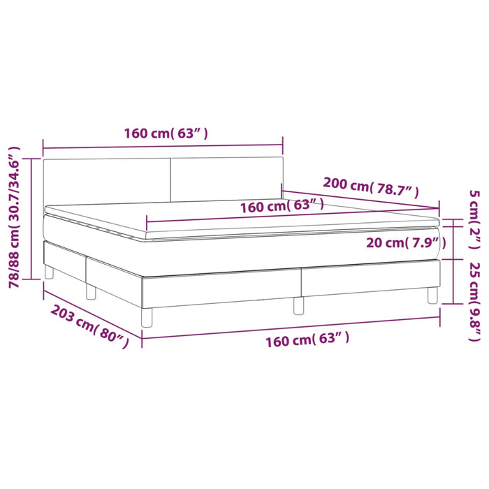 Letto a Molle con Materasso e LED Tortora 160x200 cm in Tessuto cod mxl 62977