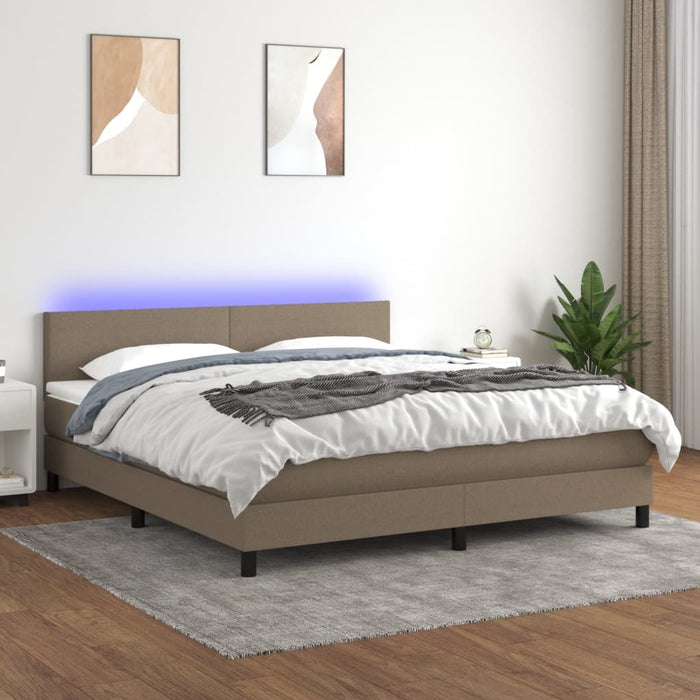 Letto a Molle con Materasso e LED Tortora 160x200 cm in Tessuto 3133009