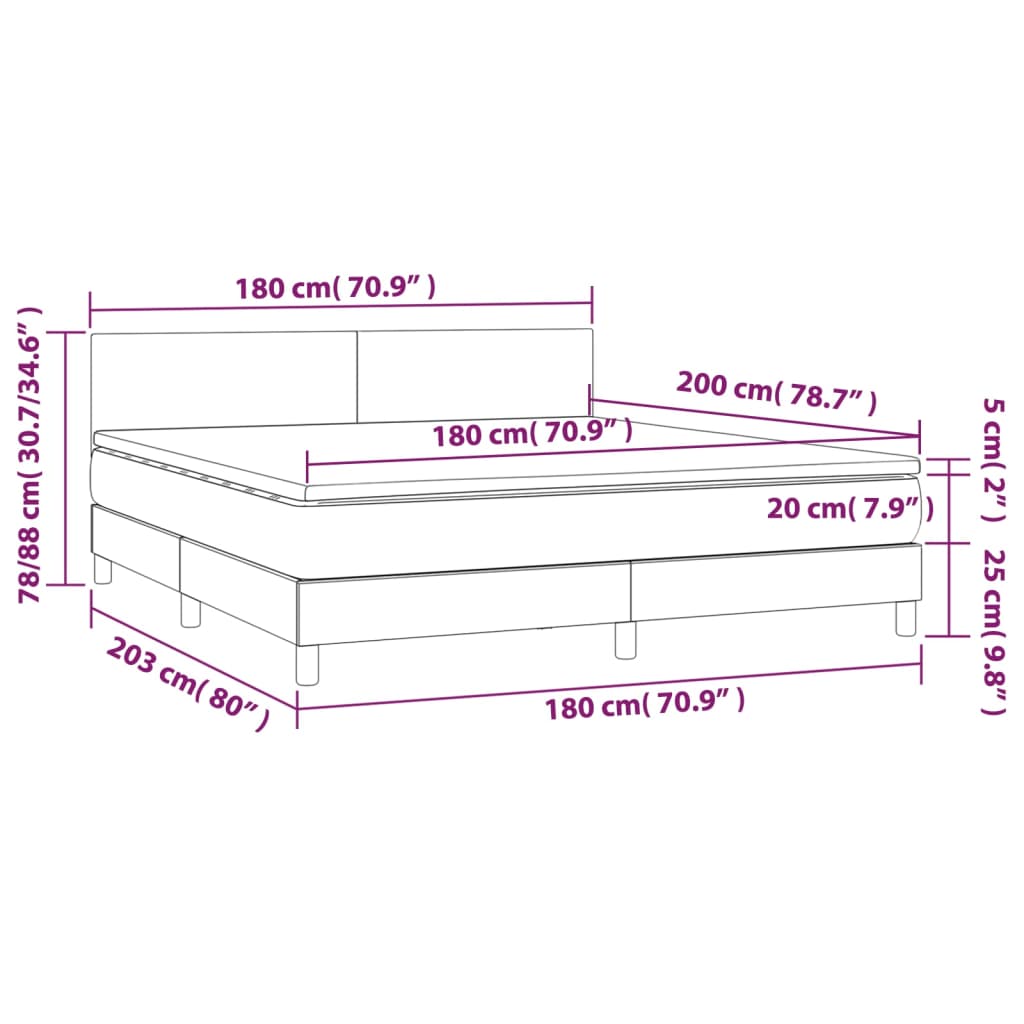 Letto a Molle Materasso e LED Grigio Scuro 180x200cm in Tessuto cod mxl 65266