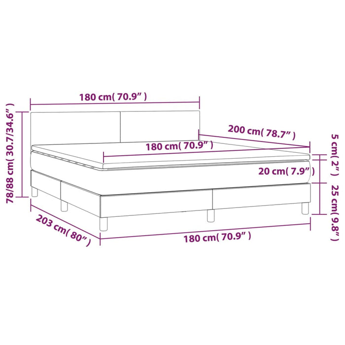 Letto a Molle Materasso e LED MarroneScuro 180x200cm in Tessuto cod mxl 58745