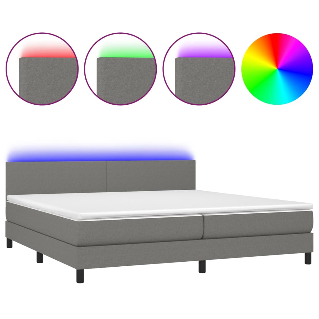 Letto a Molle Materasso e LED Grigio Scuro 200x200cm in Tessuto cod mxl 59991