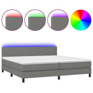 Letto a Molle Materasso e LED Grigio Scuro 200x200cm in Tessuto cod mxl 59991