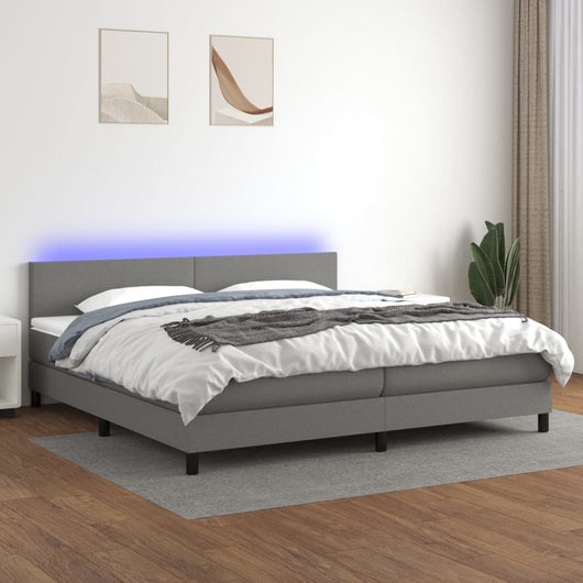 Letto a Molle Materasso e LED Grigio Scuro 200x200cm in Tessuto cod mxl 59991