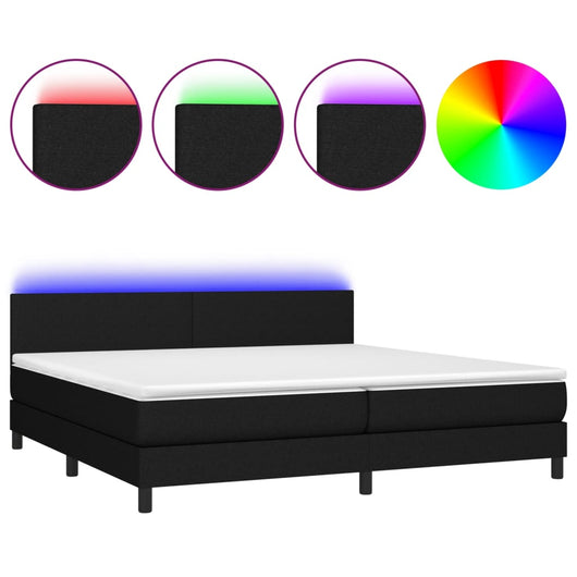 Letto a Molle Materasso e LED Nero 200x200cm in Tessuto cod mxl 57489