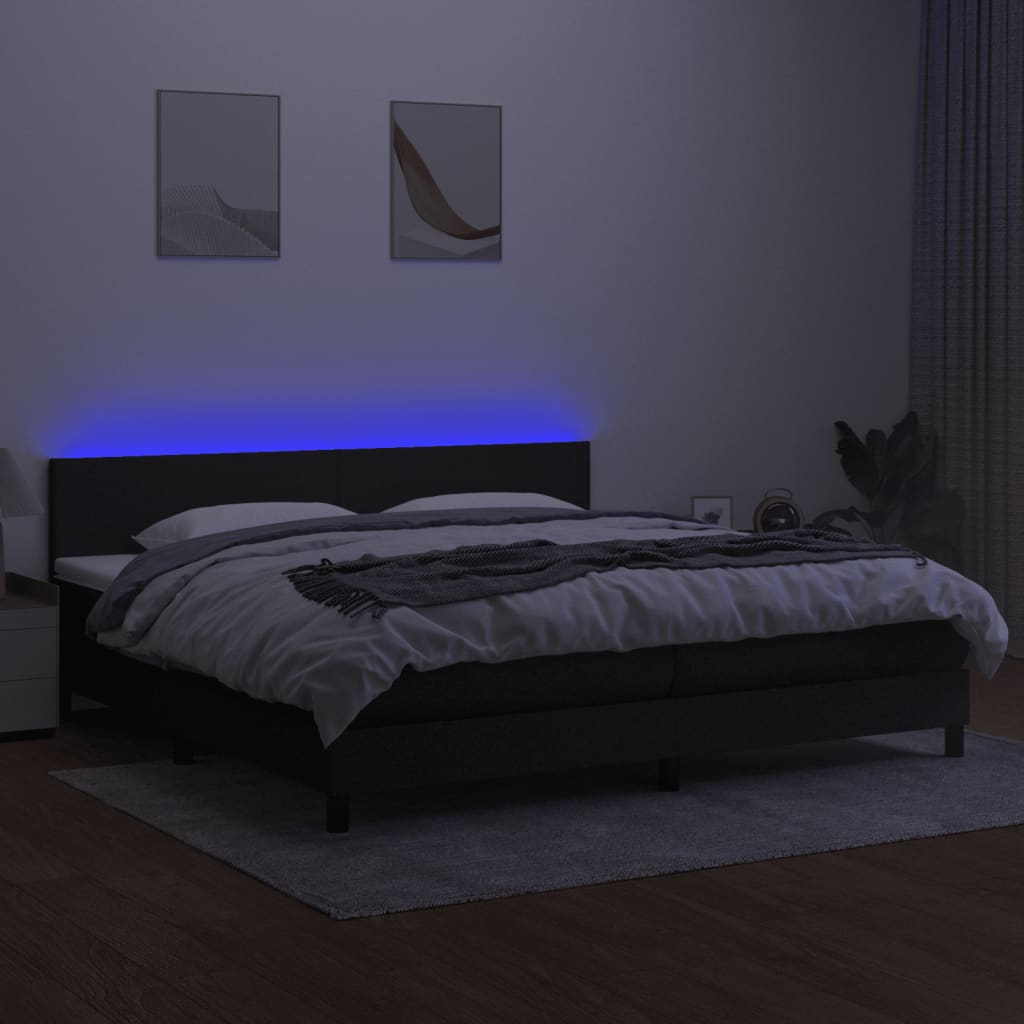 Letto a Molle Materasso e LED Nero 200x200cm in Tessuto cod mxl 57489