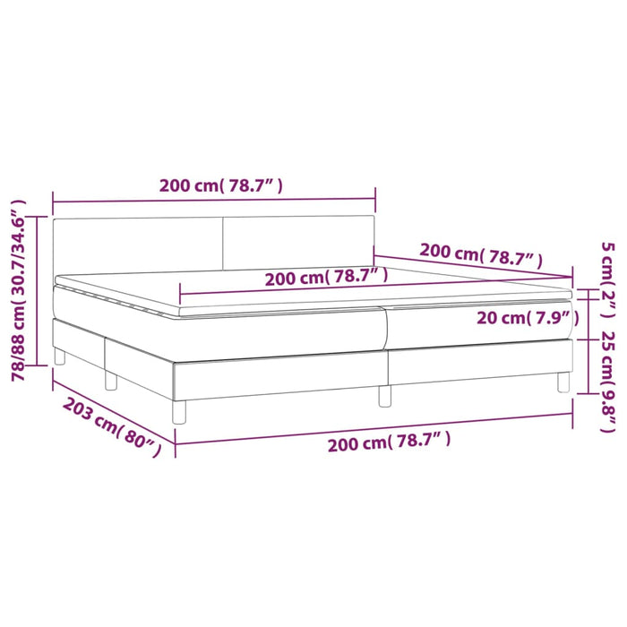 Letto a Molle Materasso e LED Marronescuro 200x200cm in Tessuto cod mxl 56426