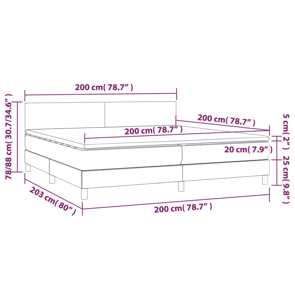 Letto a Molle Materasso e LED Marronescuro 200x200cm in Tessuto 3133024