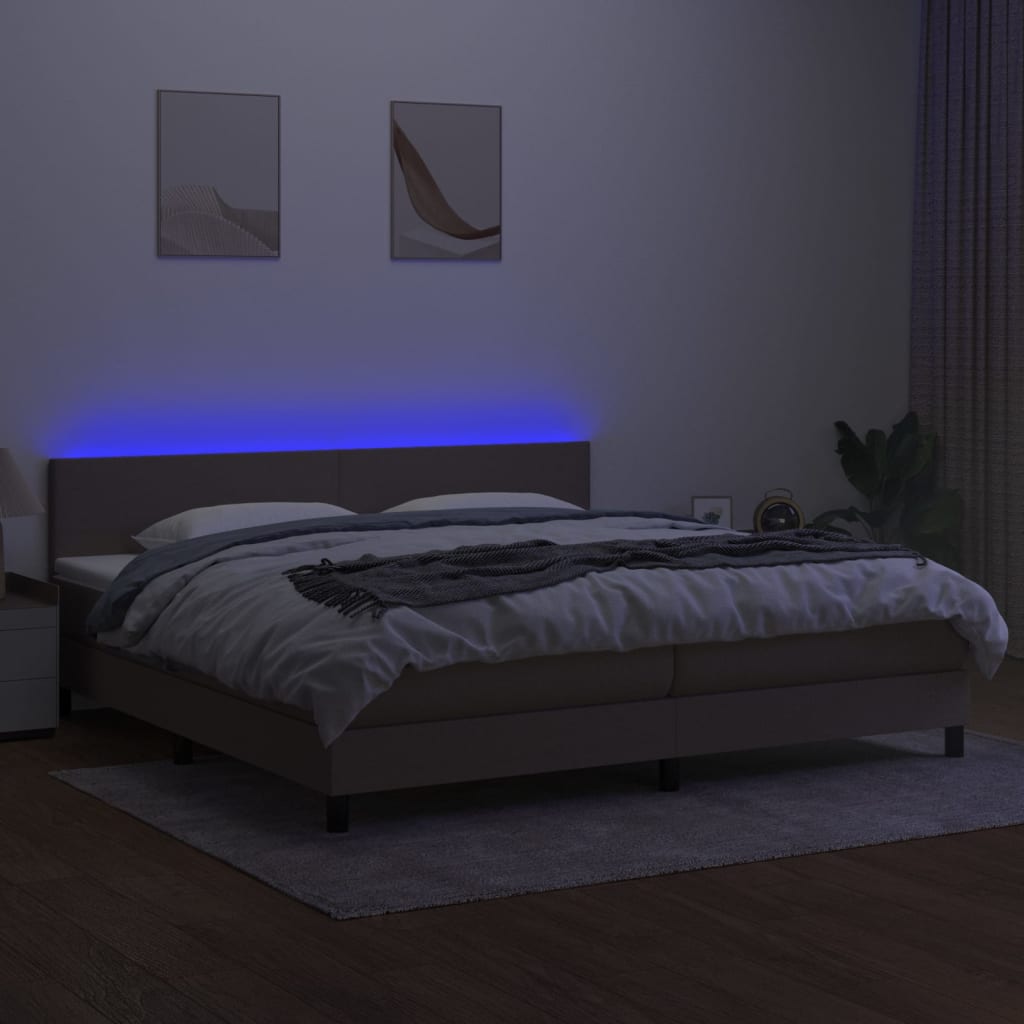 Letto a Molle Materasso e LED tortora 200x200cm in Tessuto cod mxl 63283