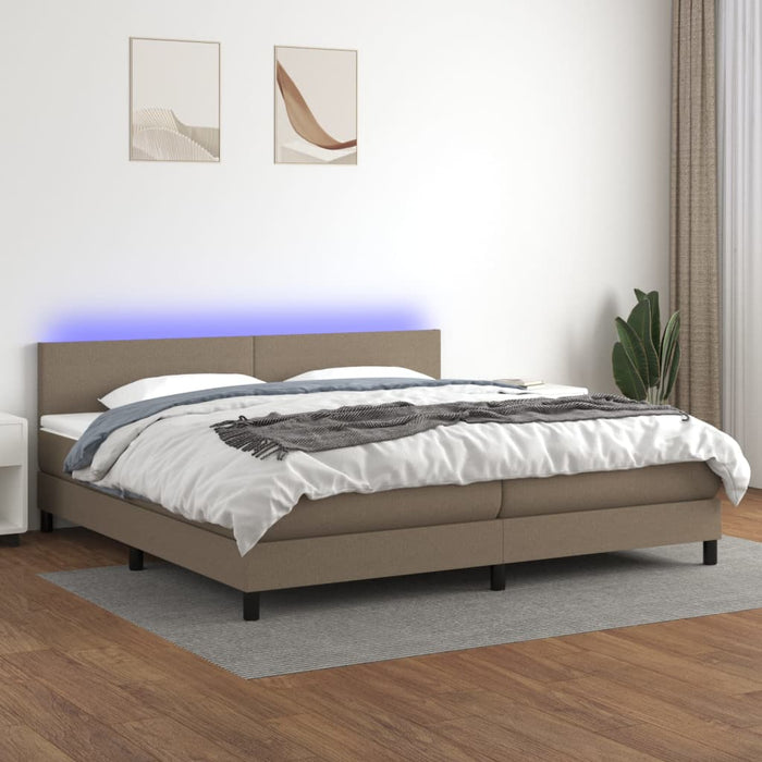 Letto a Molle Materasso e LED tortora 200x200cm in Tessuto cod mxl 63283