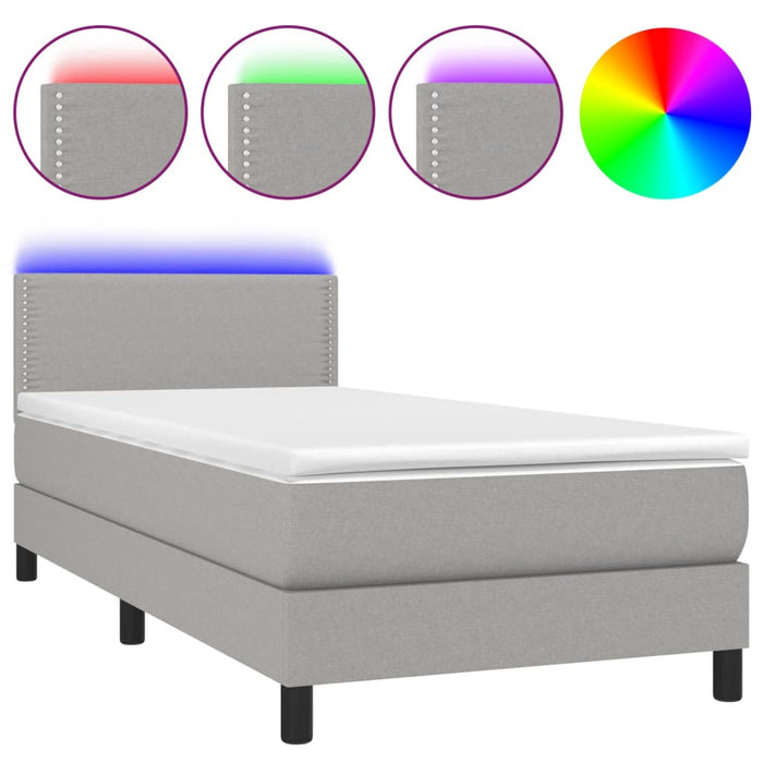 Letto a Molle Materasso e LED Grigio Chiaro 80x200 cm Tessuto cod mxl 37145