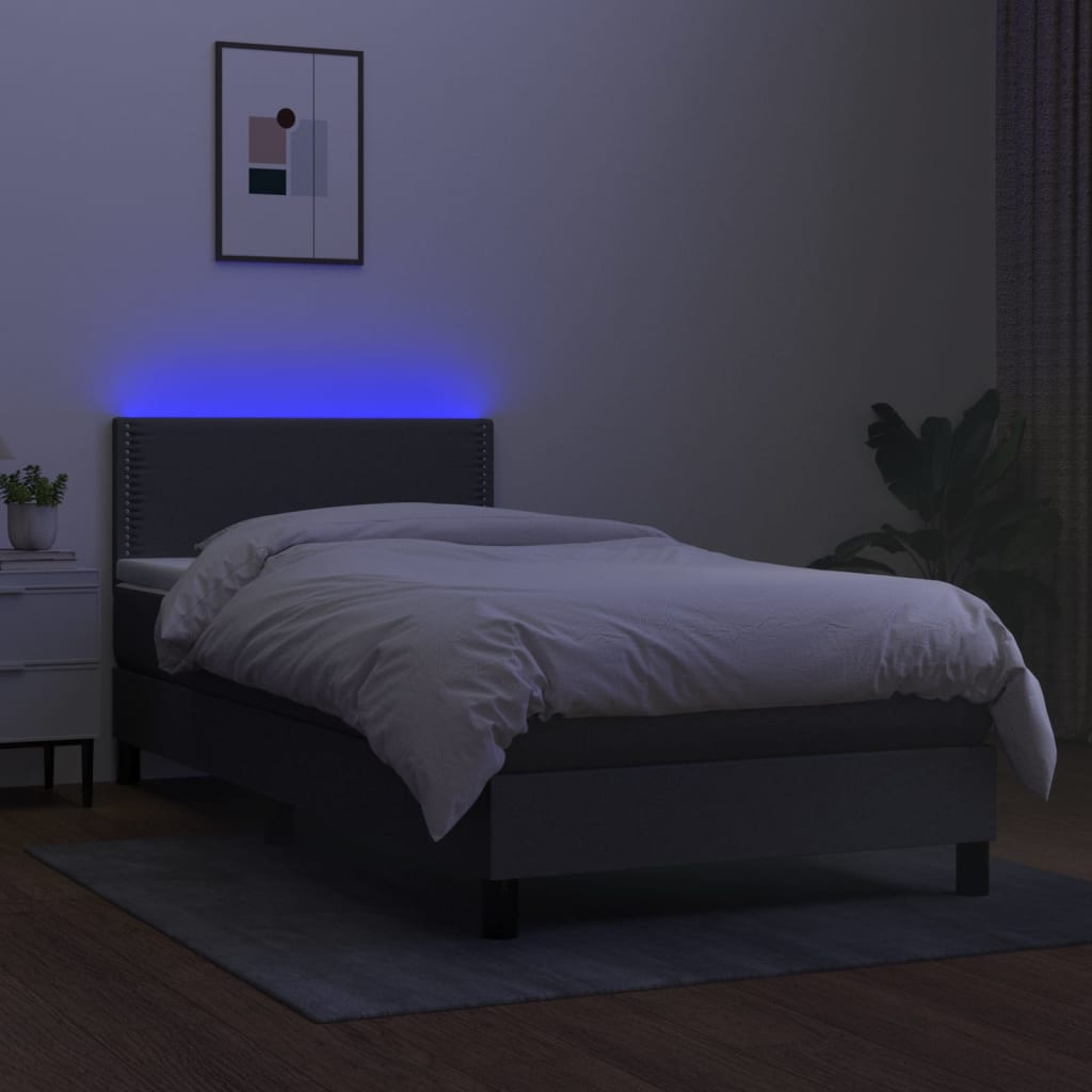 Letto a Molle Materasso e LED Grigio Scuro 80x200 cm in Tessuto cod mxl 37519