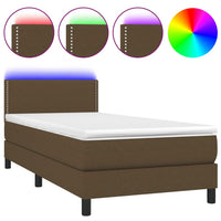 Letto a Molle Materasso e LED Marrone Scuro 80x200cm in Tessuto cod mxl 35551