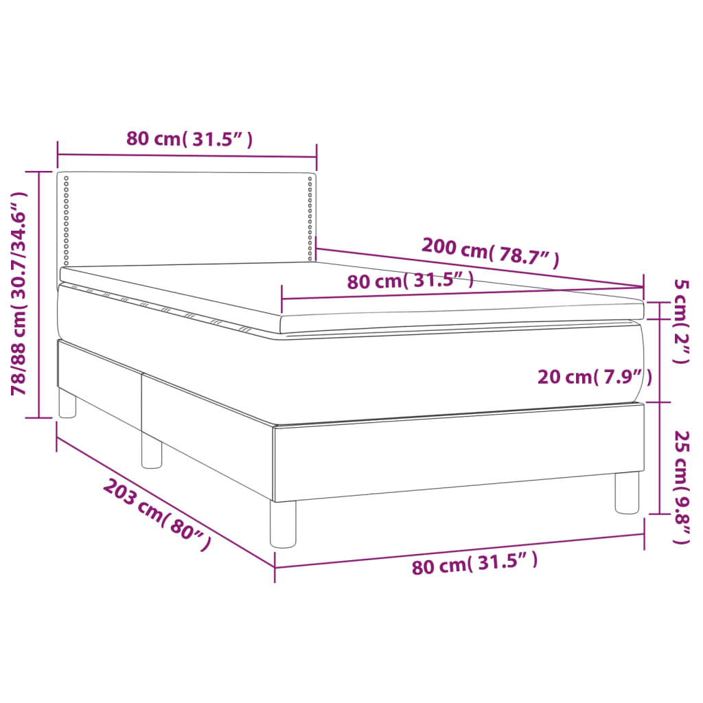 Letto a Molle Materasso e LED Marrone Scuro 80x200cm in Tessuto cod mxl 35551