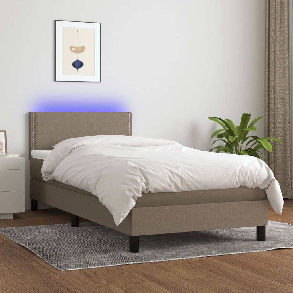 Letto a Molle con Materasso e LED Tortora 80x200 cm in Tessuto cod mxl 35402