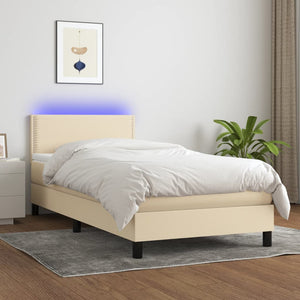 Letto a Molle con Materasso e LED Crema 80x200 cm in Tessuto 3133034