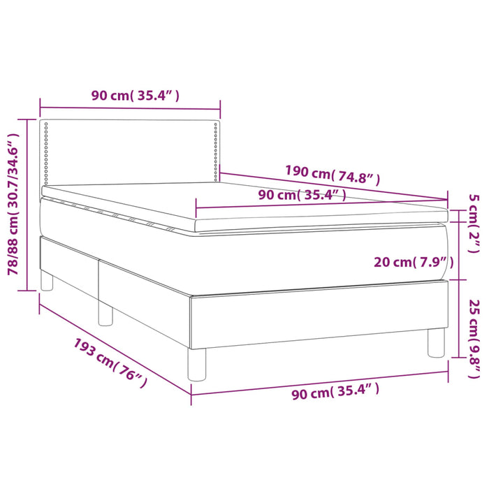 Letto a Molle con Materasso e LED Tortora 90x190 cm in Tessuto 3133041