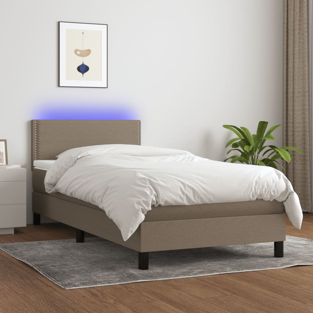 Letto a Molle con Materasso e LED Tortora 90x190 cm in Tessuto 3133041