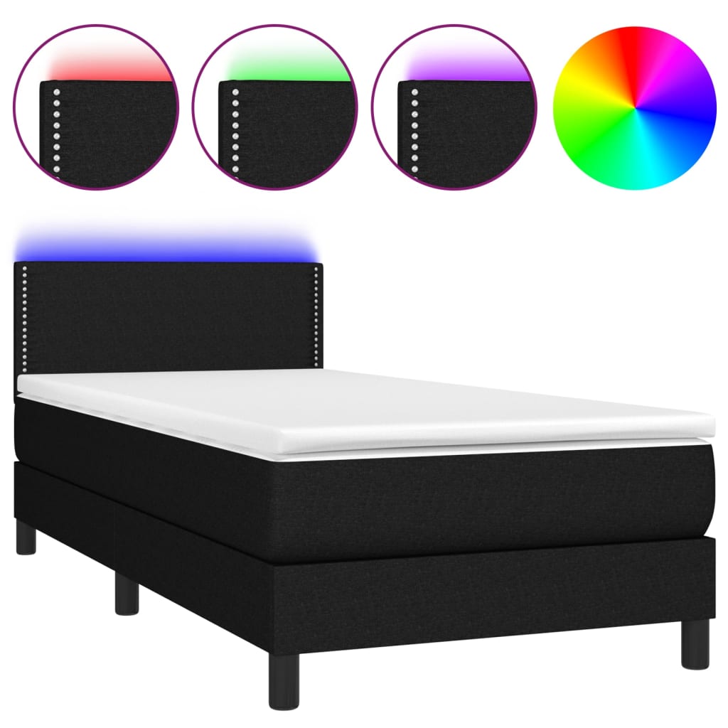 Letto a Molle con Materasso e LED Nero 90x200 cm in Tessuto cod mxl 60477