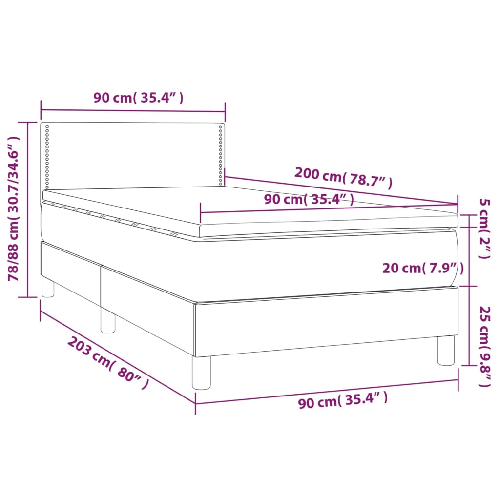 Letto a Molle Materasso e LED Marrone Scuro 90x200cm in Tessuto 3133048