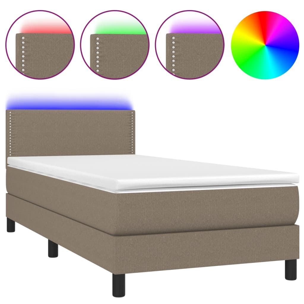 Letto a Molle con Materasso e LED Tortora 90x200 cm in Tessuto cod mxl 33212