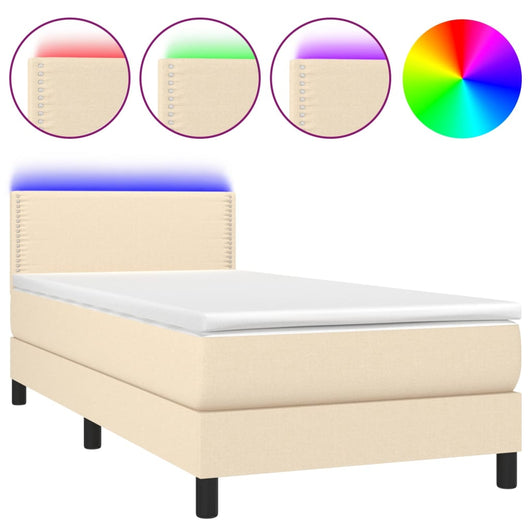 Letto a Molle con Materasso e LED Crema 90x200 cm in Tessuto cod mxl 64754