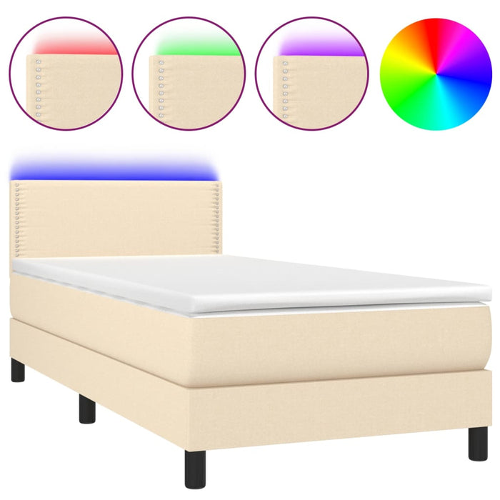 Letto a Molle con Materasso e LED Crema 90x200 cm in Tessuto cod mxl 64754