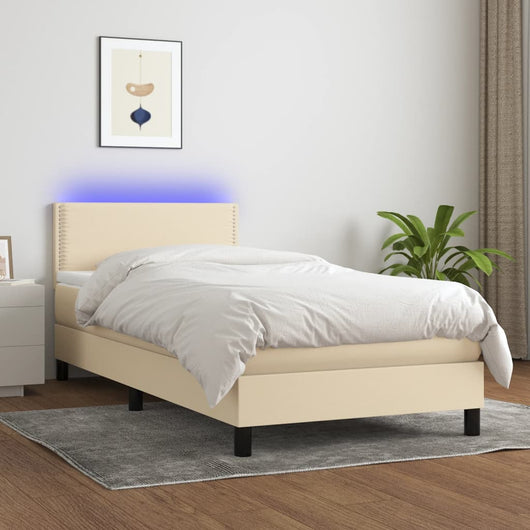 Letto a Molle con Materasso e LED Crema 90x200 cm in Tessuto cod mxl 64754