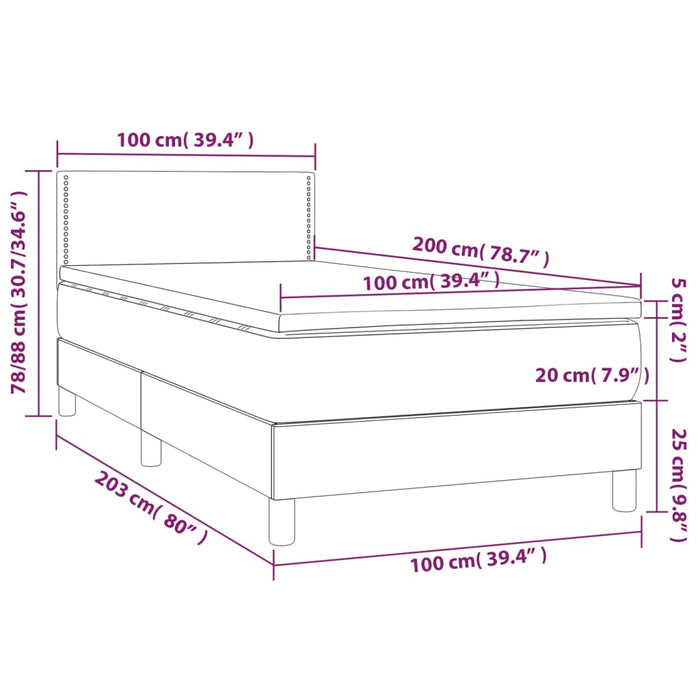 Letto a Molle con Materasso e LED Tortora 100x200cm in Tessuto 3133057