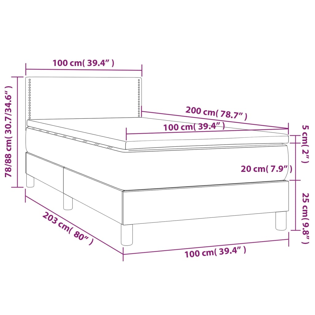 Letto a Molle con Materasso e LED Crema 100x200cm in Tessuto 3133058