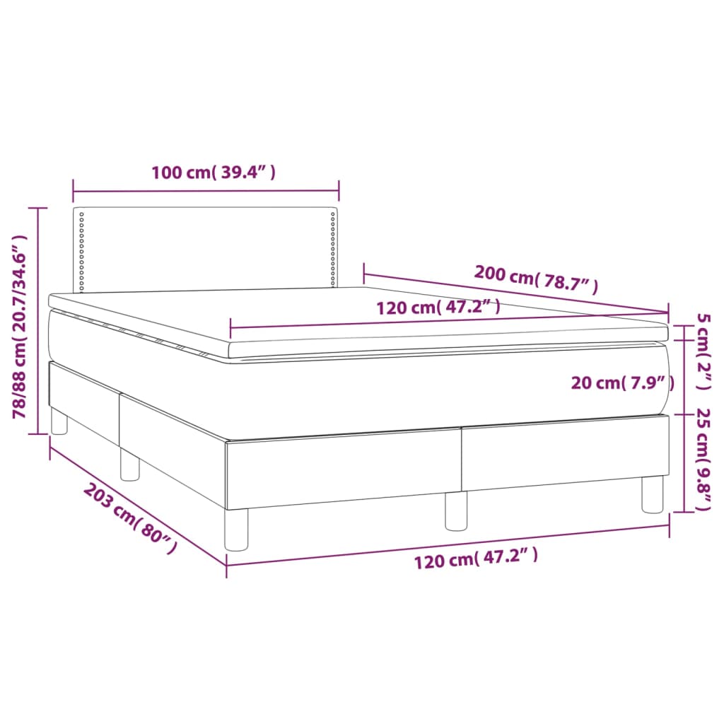 Letto a Molle Materasso e LED Grigio Chiaro 120x200 cm Tessuto cod mxl 57751