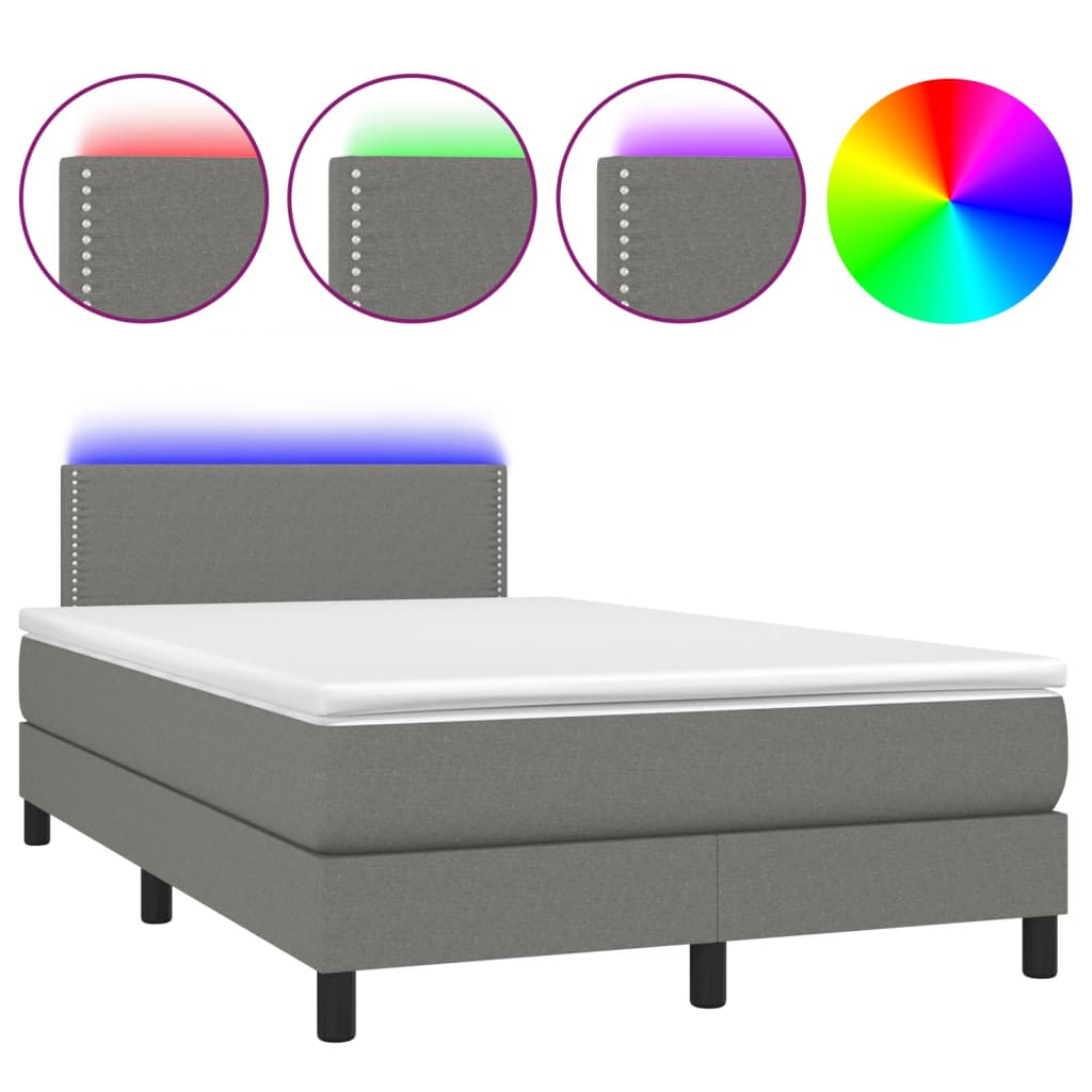 Letto a Molle Materasso e LED Grigio Scuro 120x200cm in Tessuto 3133062