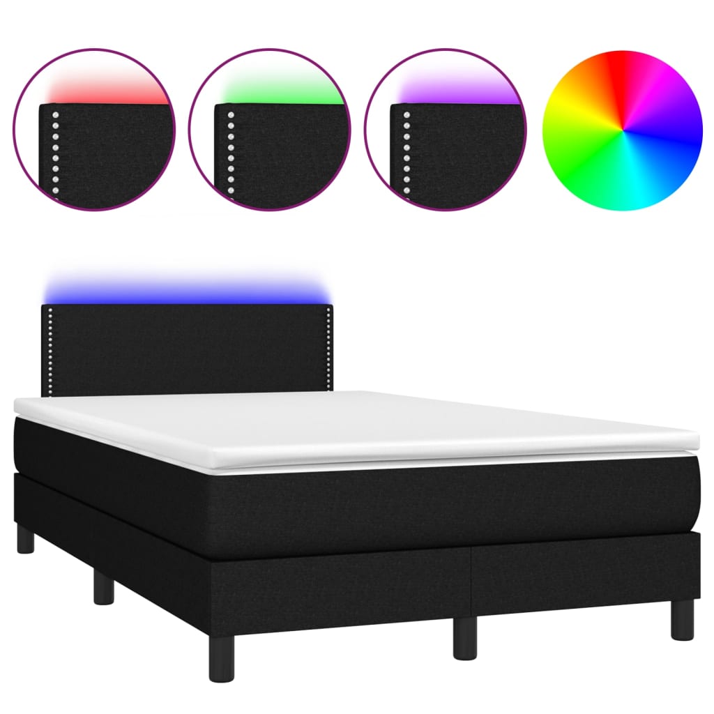 Letto a Molle con Materasso e LED Nero 120x200cm in Tessuto cod mxl 63997