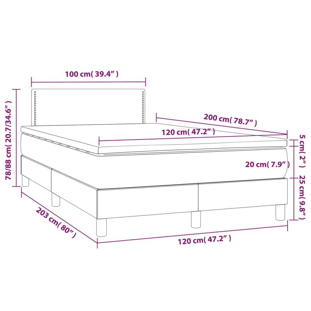 Letto a Molle con Materasso e LED Tortora 120x200cm in Tessuto cod mxl 57711