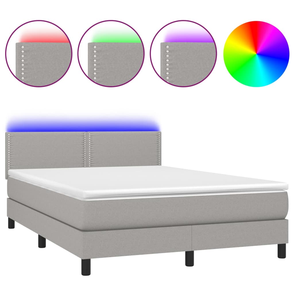 Letto a Molle Materasso e LED Grigio Chiaro 140x190 cm Tessuto 3133069