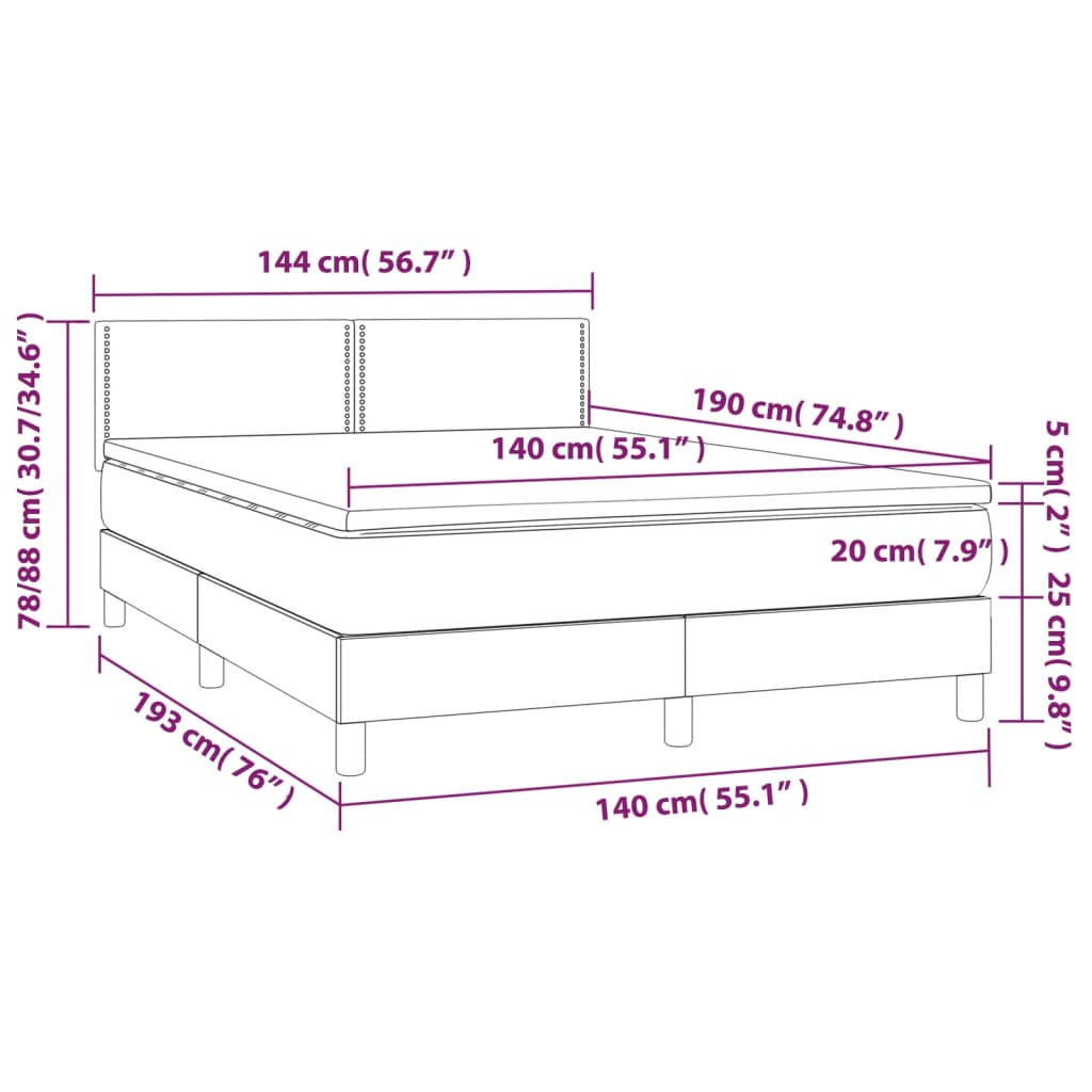 Letto a Molle Materasso e LED Grigio Scuro 140x190cm in Tessuto 3133070