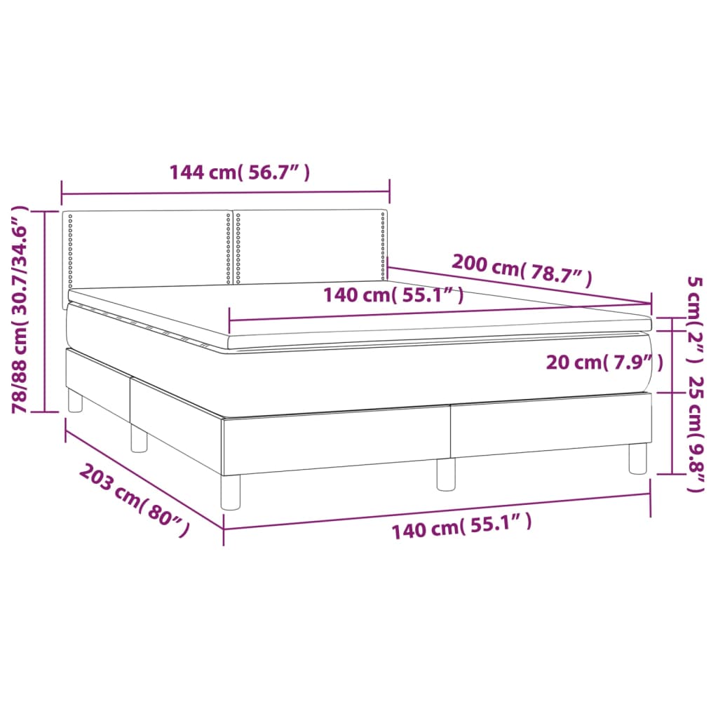 Letto a Molle Materasso e LED Marrone Scuro 140x200 cm Tessuto 3133080