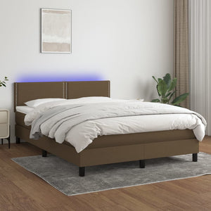 Letto a Molle Materasso e LED Marrone Scuro 140x200 cm Tessuto 3133080