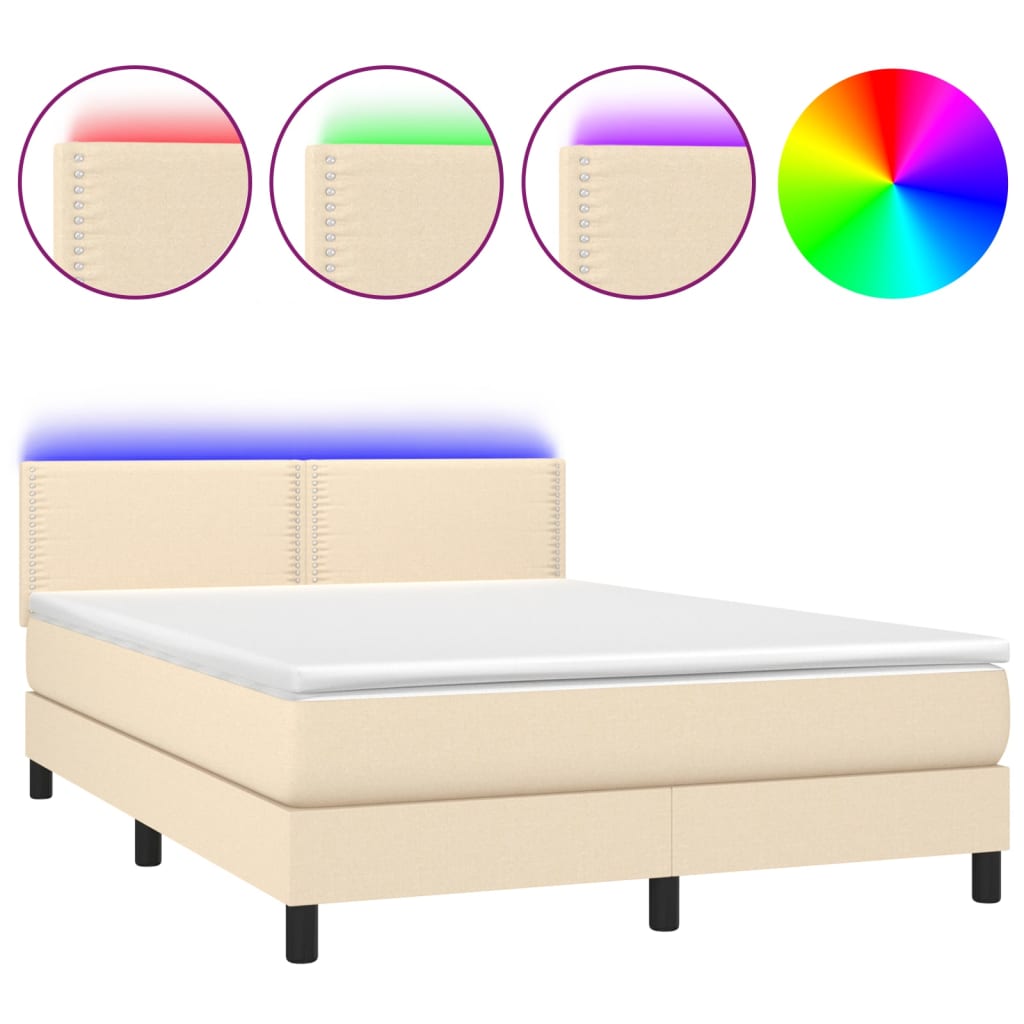 Letto a Molle con Materasso e LED Crema 140x200 cm in Tessuto cod mxl 54356