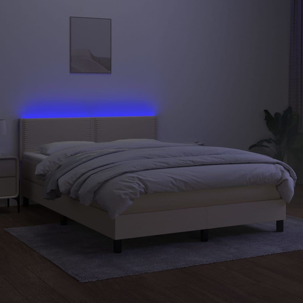 Letto a Molle con Materasso e LED Crema 140x200 cm in Tessuto cod mxl 54356