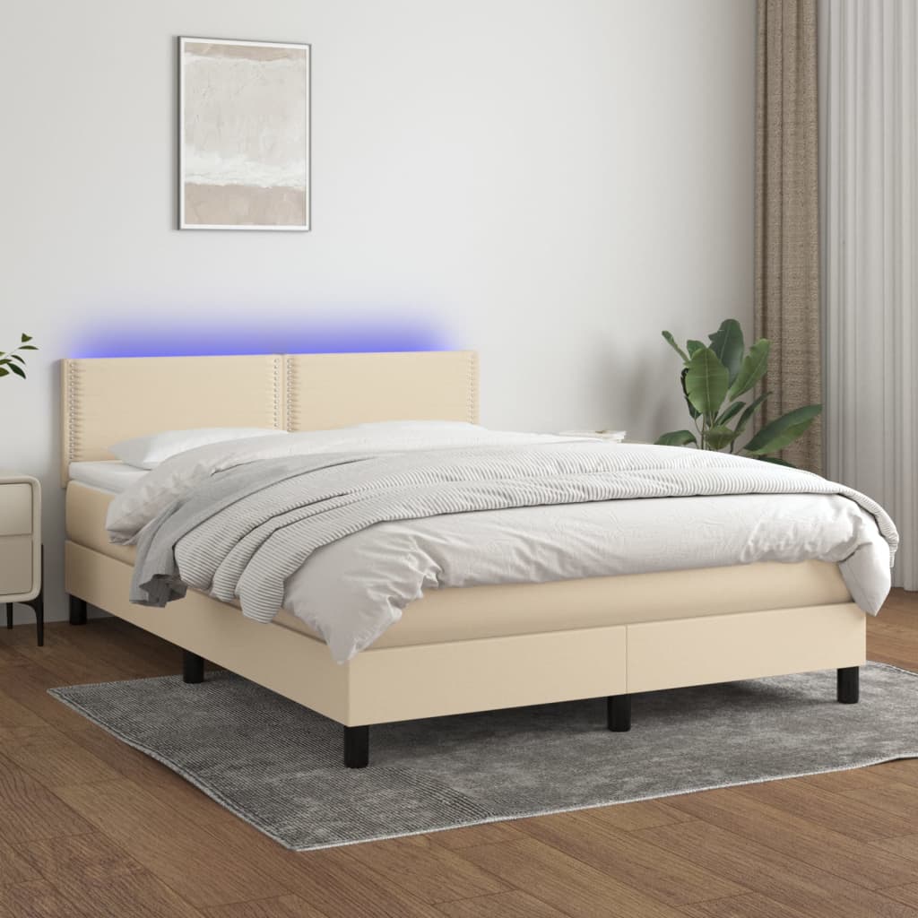 Letto a Molle con Materasso e LED Crema 140x200 cm in Tessuto cod mxl 54356