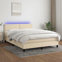 Letto a Molle con Materasso e LED Crema 140x200 cm in Tessuto cod mxl 54356