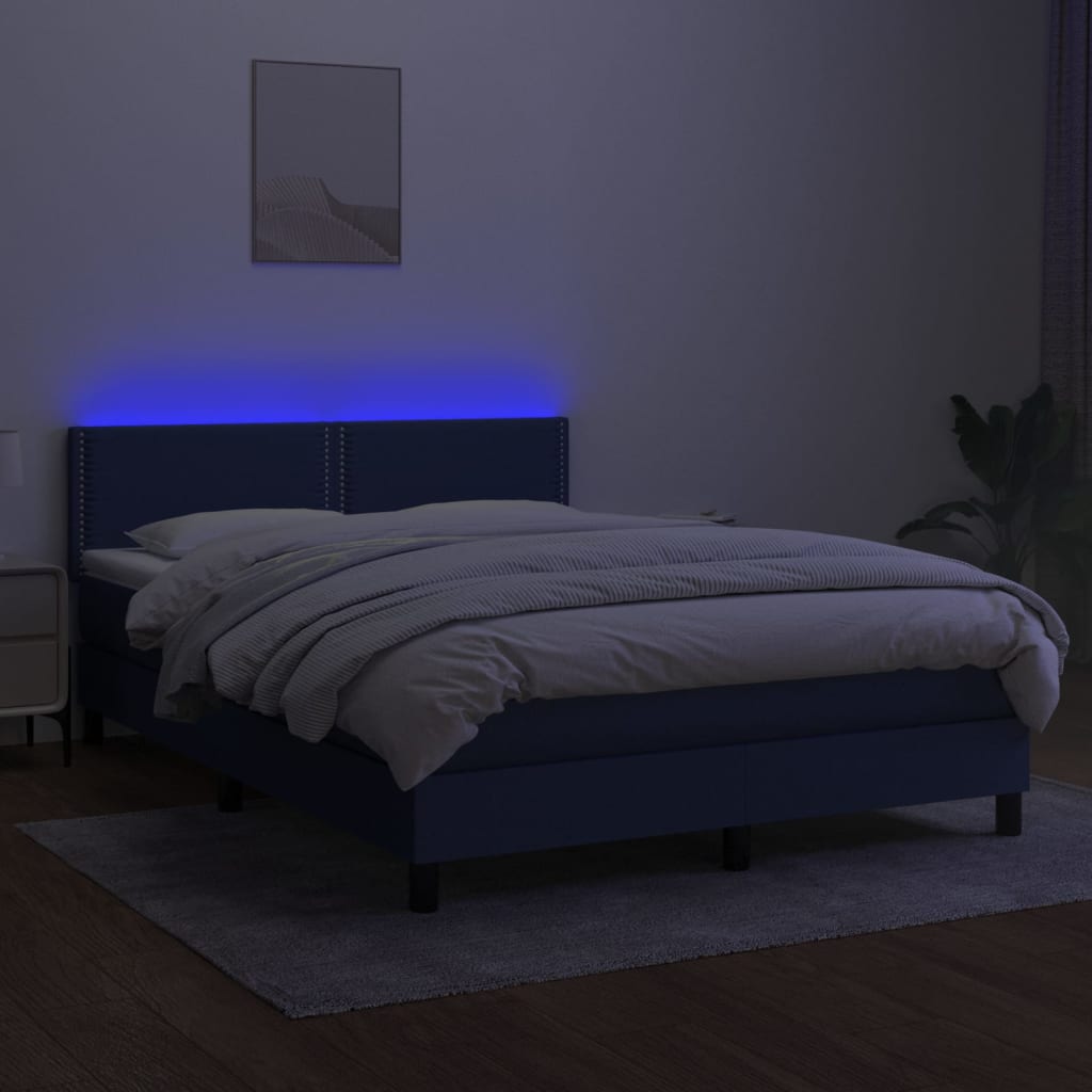 Letto a Molle con Materasso e LED Blu 140x200 cm in Tessuto cod mxl 36560