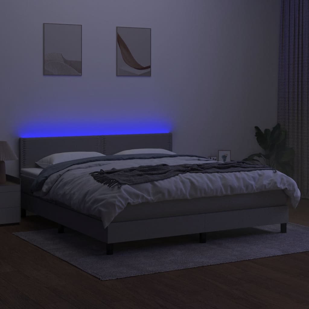 Letto a Molle Materasso e LED Grigio Chiaro 160x200 cm Tessuto 3133085