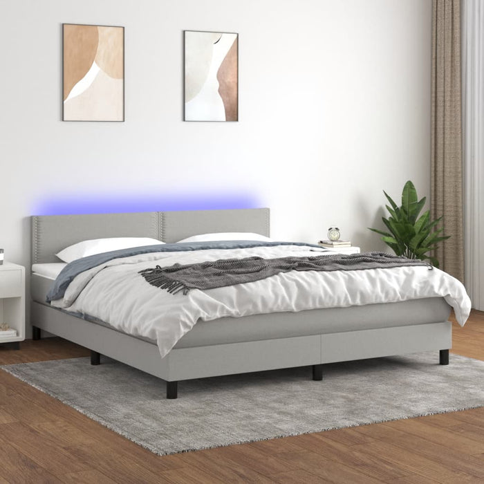 Letto a Molle Materasso e LED Grigio Chiaro 160x200 cm Tessuto 3133085