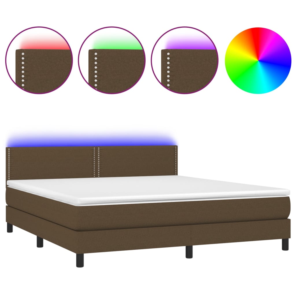 Letto a Molle Materasso e LED Marrone Scuro 160x200 cm Tessuto cod mxl 41229