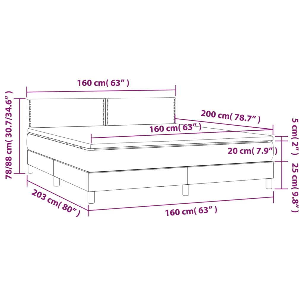 Letto a Molle Materasso e LED Marrone Scuro 160x200 cm Tessuto cod mxl 41229