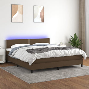 Letto a Molle Materasso e LED Marrone Scuro 160x200 cm Tessuto 3133088