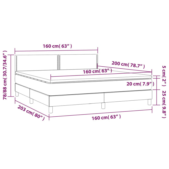 Letto a Molle con Materasso e LED Tortora 160x200 cm in Tessuto cod mxl 34372