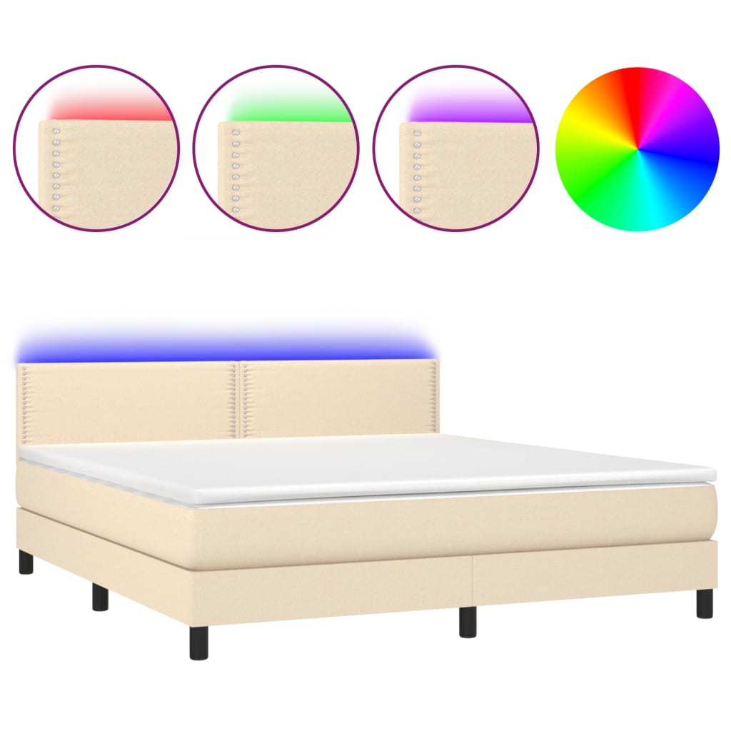 Letto a Molle con Materasso e LED Crema 160x200 cm in Tessuto cod mxl 35745