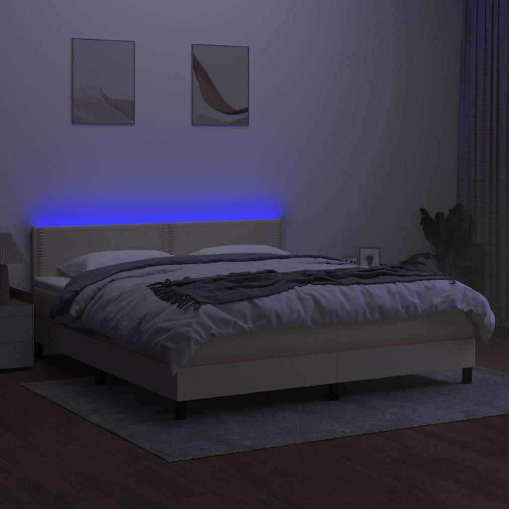 Letto a Molle con Materasso e LED Crema 160x200 cm in Tessuto cod mxl 35745